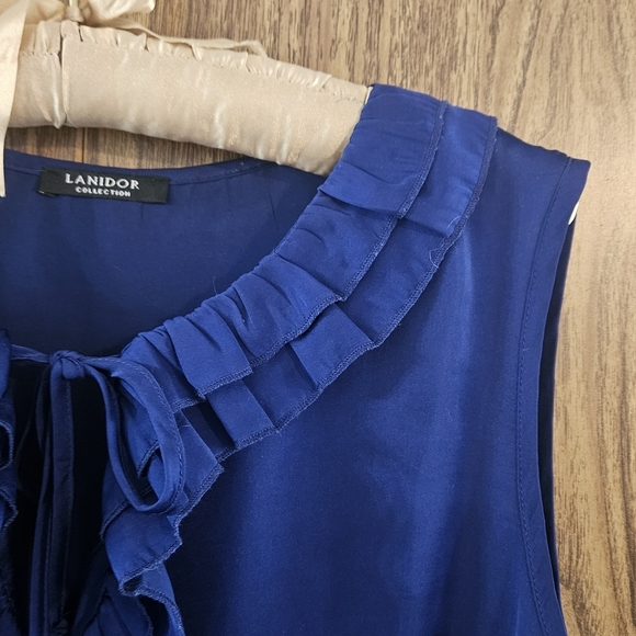 Lanidor Deep Blue Ruffled Sleeveless Blouse - Picture 3 of 6